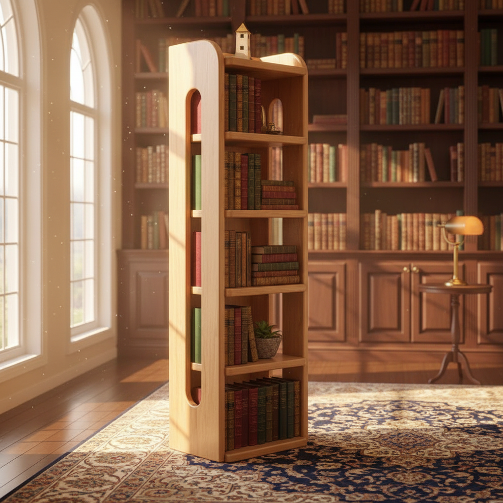 6-Tier Narrow Bookshelf, Solid Wood Corner Storage, Modern F — reading lifestyle