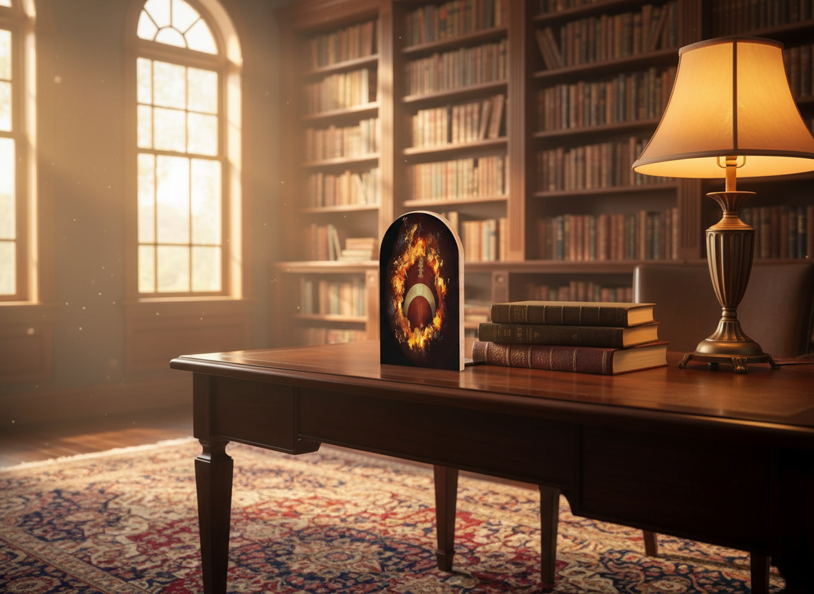 Flaming American Football Wooden Bookend Non-Slip Book Ends  — reading lifestyle