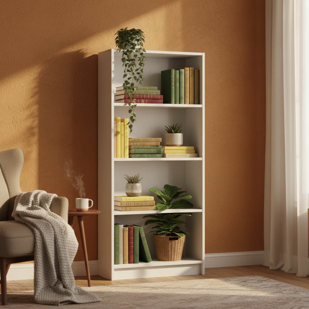 Furinno LUDER Book Shelf, 3-Cube Bookshelf, Bookcase with Open Shelves, 9.3 x 12 x 31.5, for Living Room, Bedroom, Home Office, White — lifestyle
