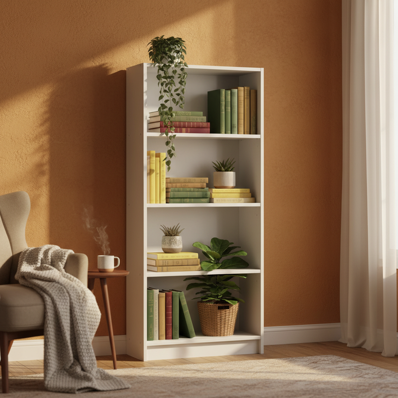 Furinno LUDER Book Shelf, 3-Cube Bookshelf, Bookcase with Open Shelves, 9.3 x 12 x 31.5, for Living Room, Bedroom, Home Office, White