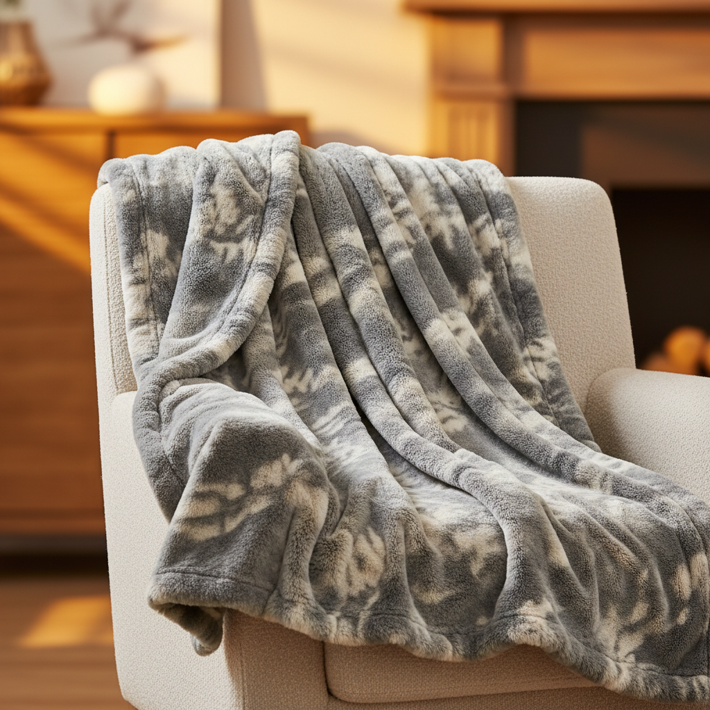 Bedsure GentleSoft Sherpa Fluffy Throw Blanket - Fleece Warm and Cozy Throw for Women Gift, Plush & Fuzzy Faux Fur Blanket for Couch, Sofa, Bed Decor, Tie Dye Design, Grey, 50x60 Inches — lifestyle