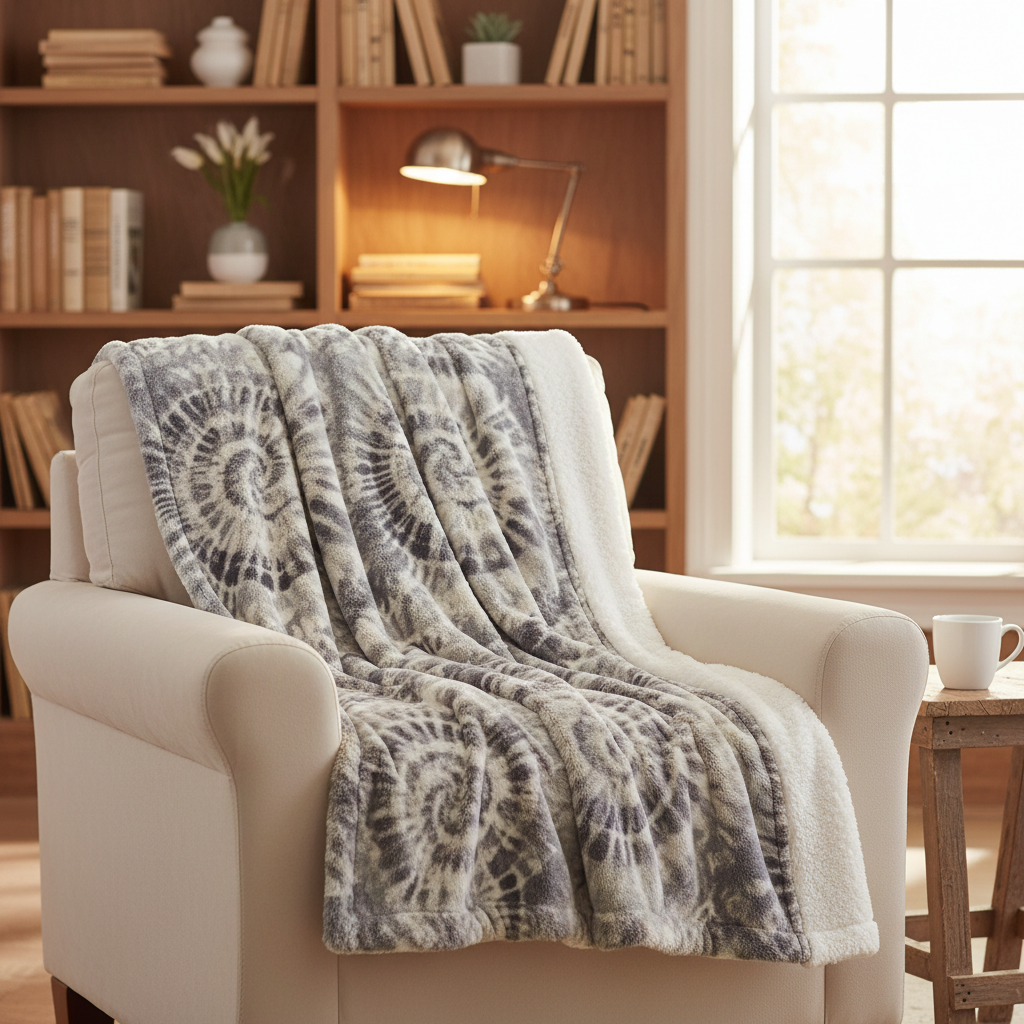 Bedsure GentleSoft Sherpa Fluffy Throw Blanket - Fleece Warm and Cozy Throw for Women Gift, Plush & Fuzzy Faux Fur Blanket for Couch, Sofa, Bed Decor, Tie Dye Design, Grey, 50x60 Inches — lifestyle