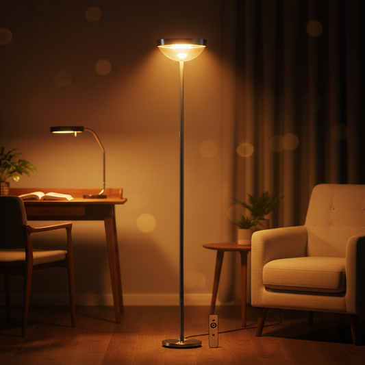 JOOFO LED Floor Lamp – Super Bright Torchiere with Remote & Foot Switch, Stepless Dimmable Tall Standing Lamp, 69" Modern Pole Light for Corner, Living Room, Bedroom, Reading, Office — lifestyle