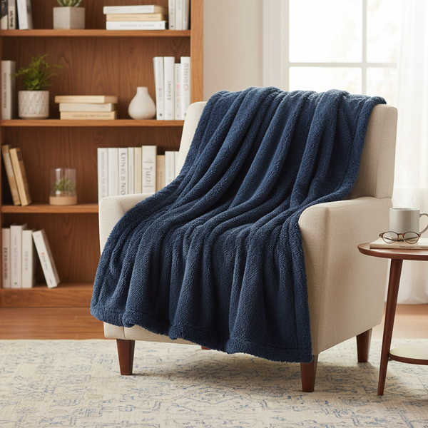 NANPIPER Sherpa Blankets Navy Blue