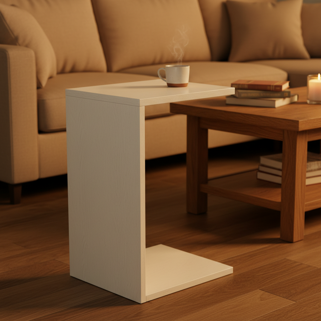 WLIVE Side Table, C Shaped End Table for Couch, Sofa and Bed, Large Desktop C Table for Living Room, Bedroom, Creamy White — lifestyle