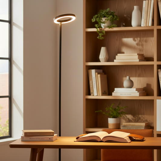 JOOFO LED Floor Lamp – Super Bright Torchiere with Remote & Foot Switch, Stepless Dimmable Tall Standing Lamp, 69" Modern Pole Light for Corner, Living Room, Bedroom, Reading, Office — lifestyle